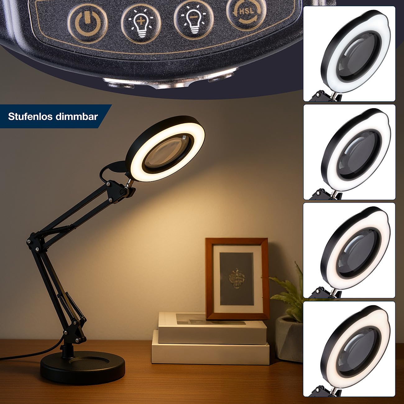 Lunartec LED-Uhren LED-Lupenleuchte 10-fach 500 lm dimmbar