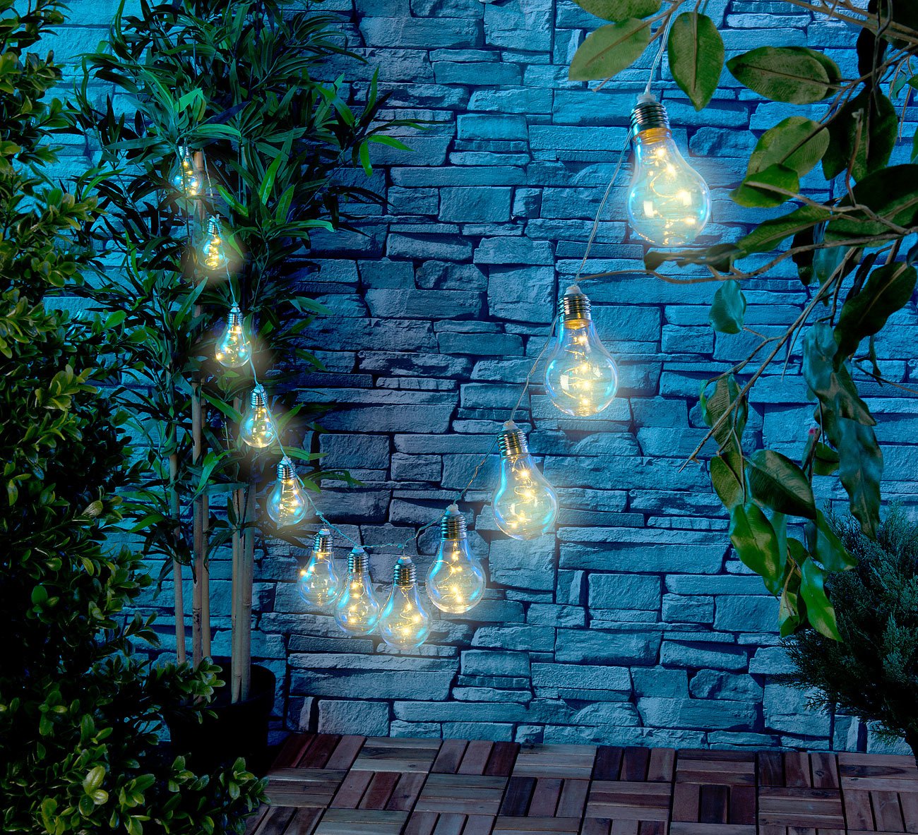 Lunartec Licht-Dekoration Solar-Lichterkette Retro 8,5m warmweiß