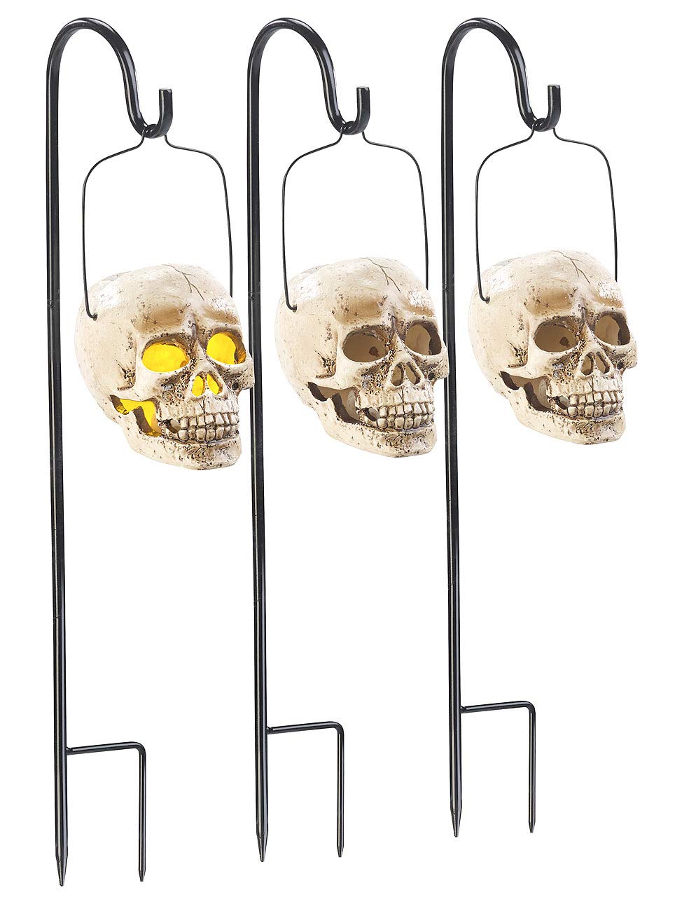 Lunartec Licht-Dekoration Halloween Schädel-Leuchte Solar 3er-Pack gelb
