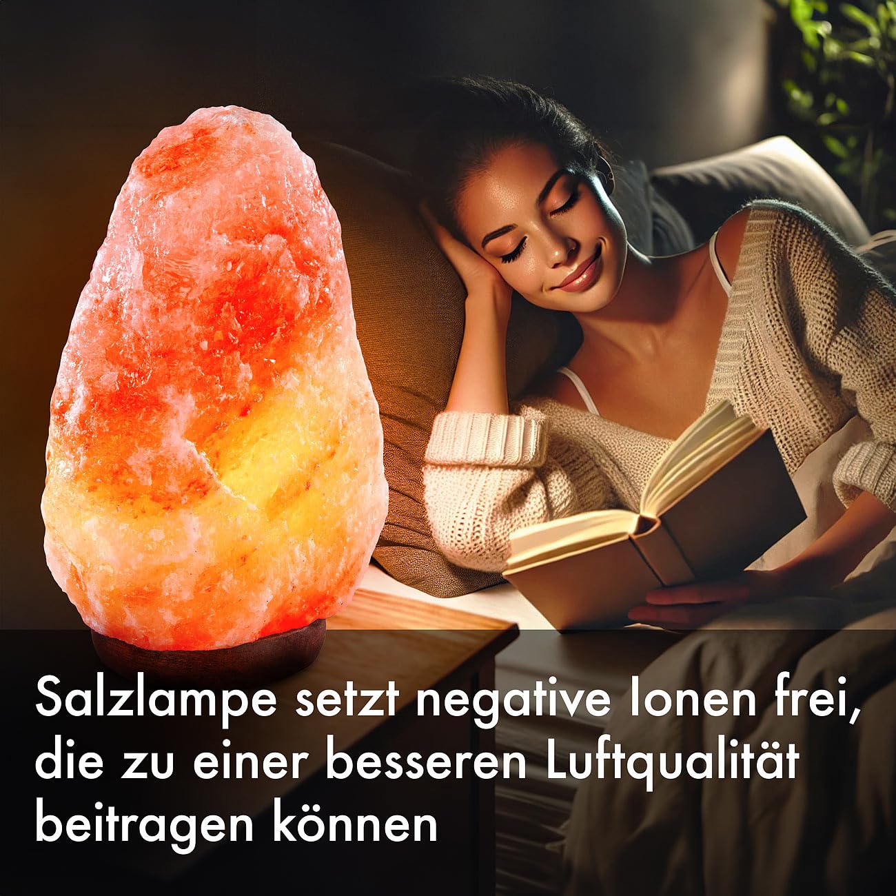 Lunartec Salzsteinlampe groß 5-7 kg Echtholz LED warm