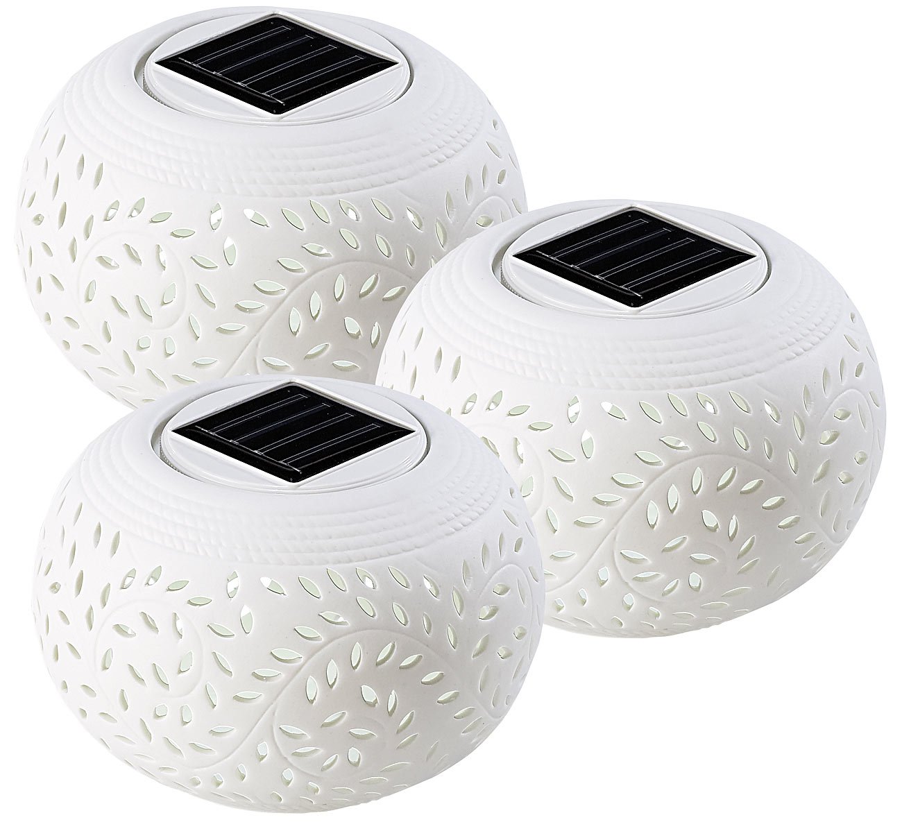 Lunartec Außenbeleuchtung Windlicht Solar Porzellan 3er-Set