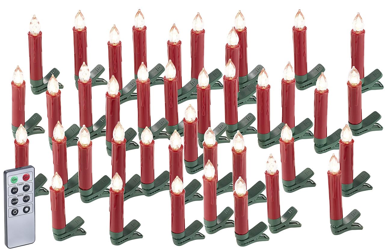 Lunartec Licht-Dekoration 20er LED-Weihnachtsbaumkerzen rot mit Fernbedienung