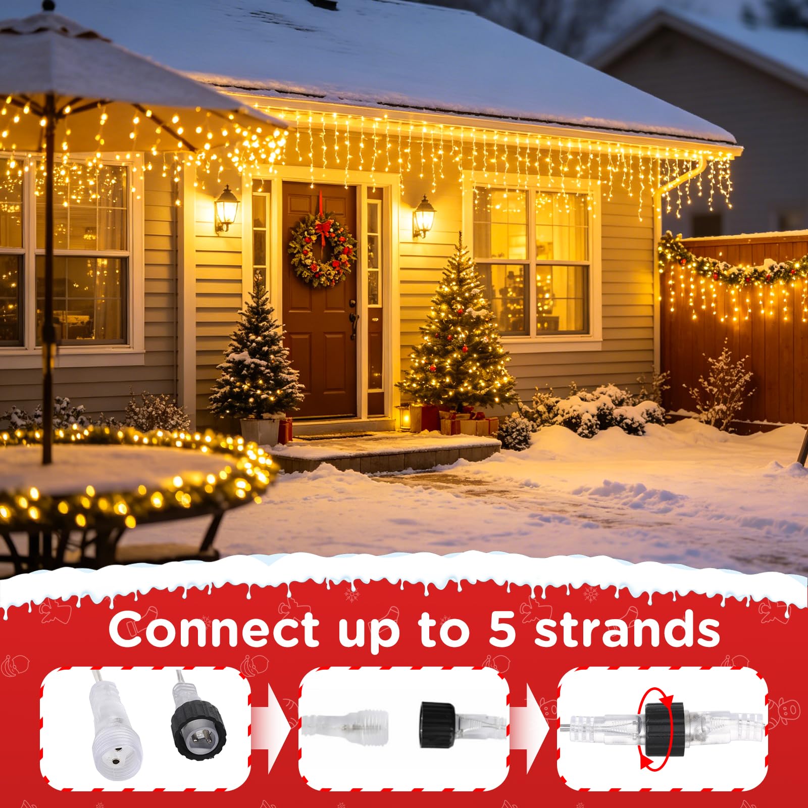 elktry Eisregen Lichterkette 20m 800 LED warmweiß mit Timer