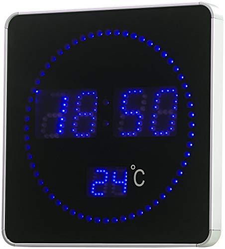 Lunartec LED-Uhren Funk-Tischuhr Wanduhr blau Thermometer 28cm