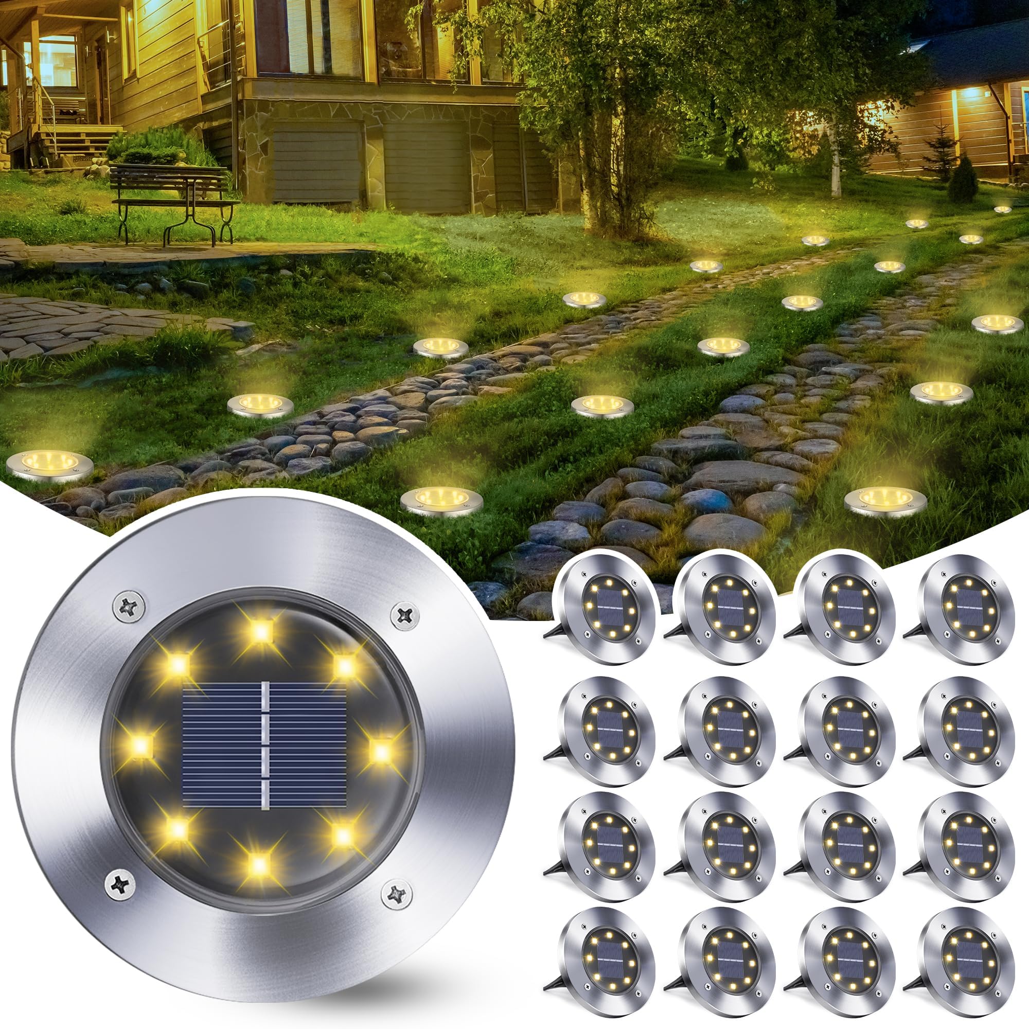Qedertek Lighting Solar Bodenleuchten 8 Stück weiß IP65 Edelstahl