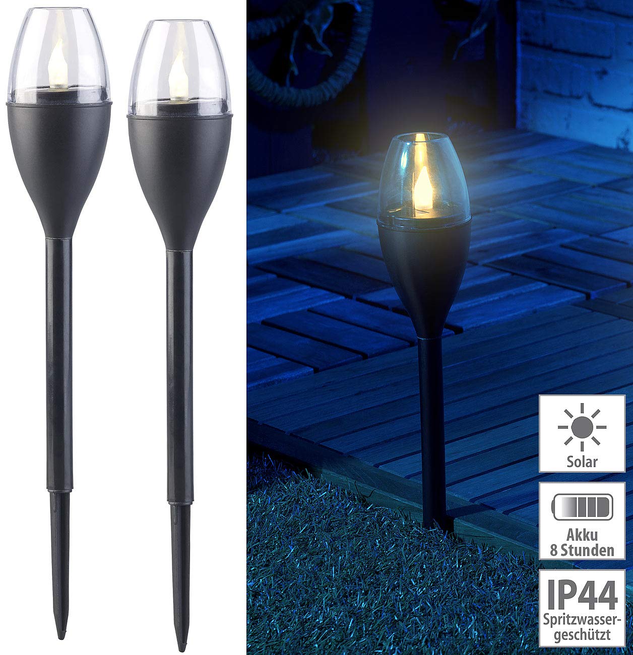 Lunartec Solarfackel 2er-Set LED Flammen-Optik IP44