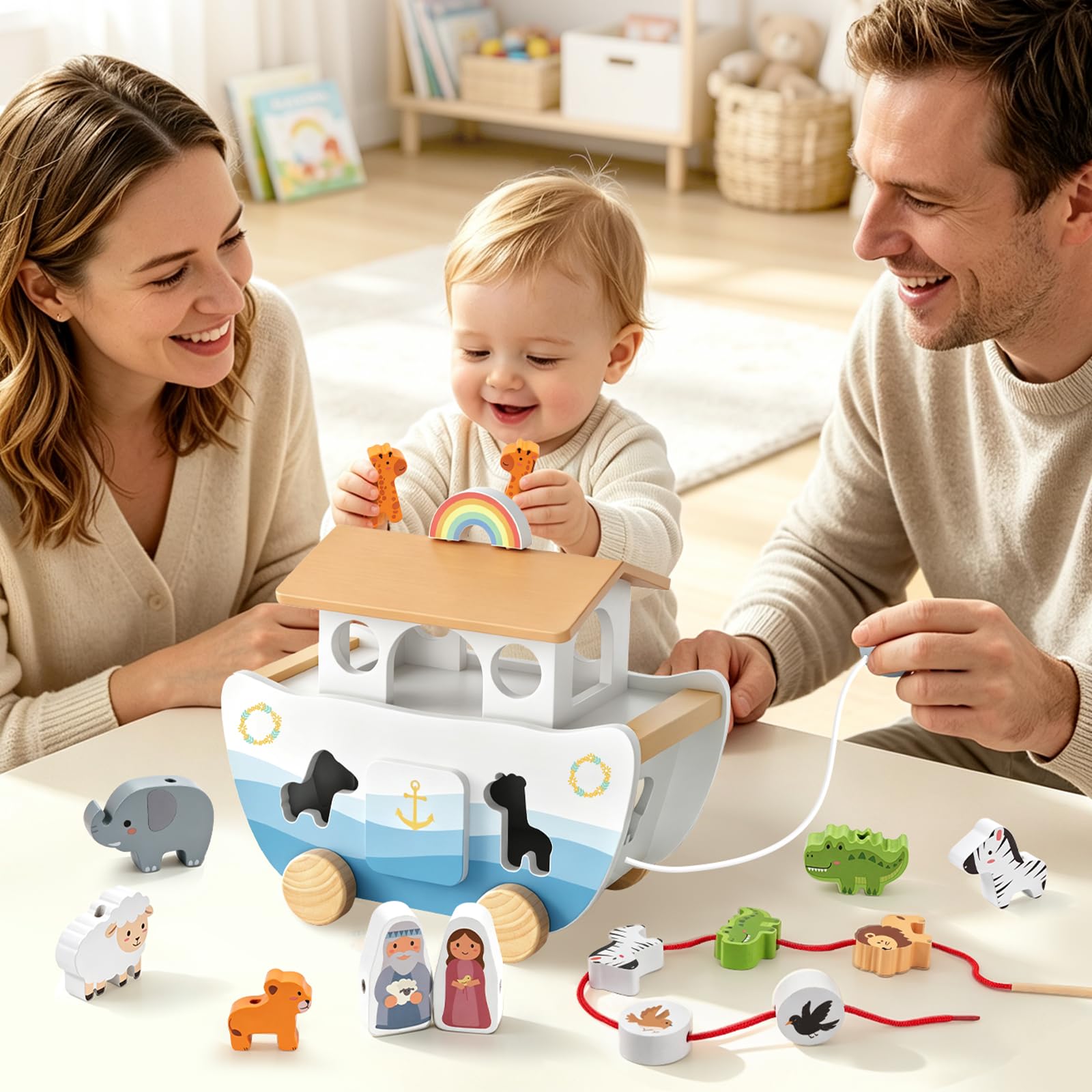 WEARXI Arche Noah Holz Spielzeug ab 1 Jahr Taufgeschenk Set