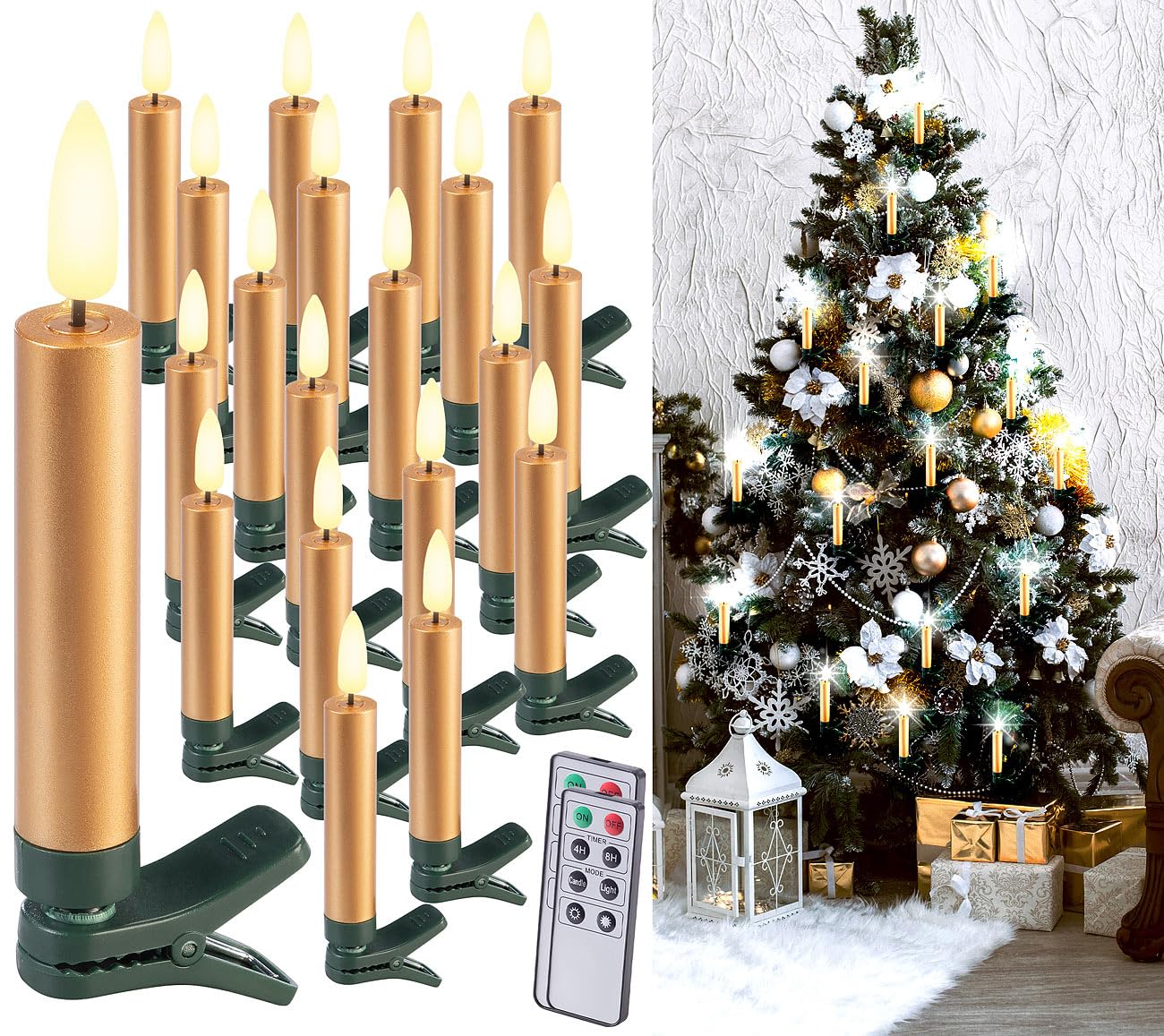 Lunartec LED-Weihnachtsbaumkerzen Gold 20er-Set