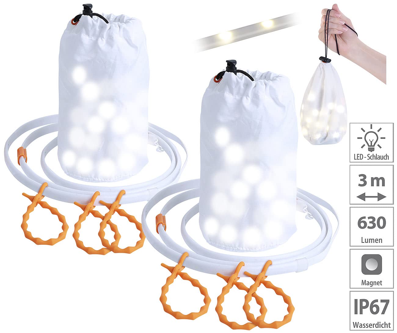 Lunartec Licht-Dekoration USB Lichtschlauch 2er-Set 3m 90 LEDs