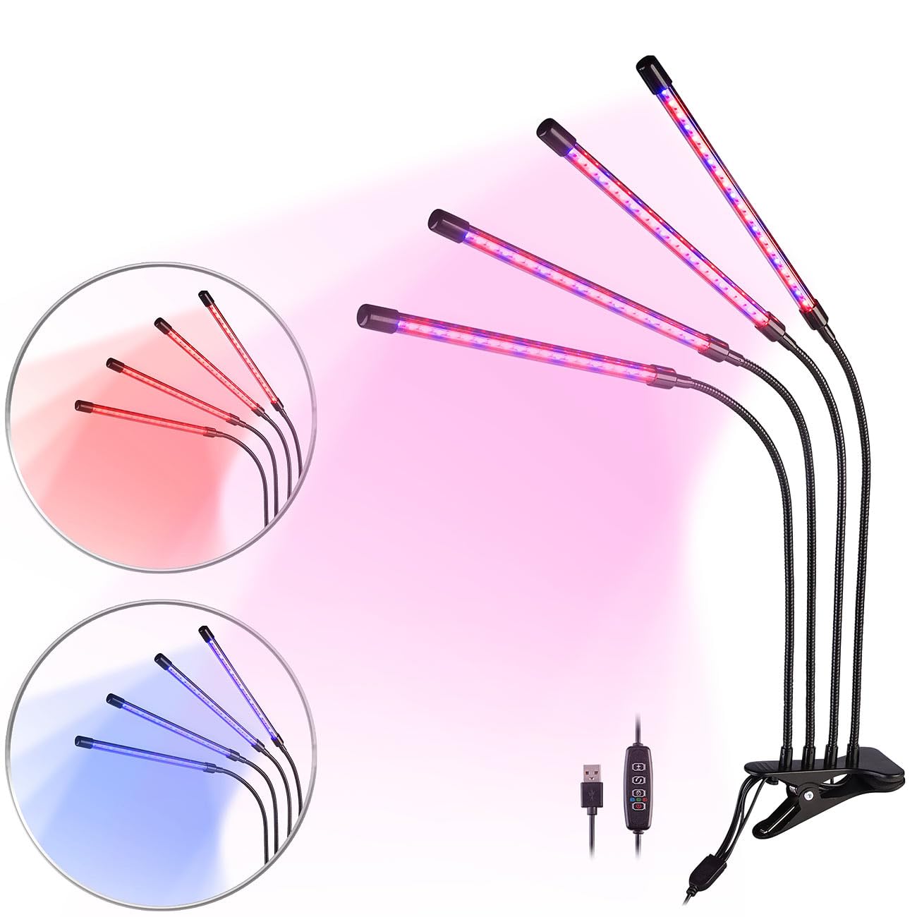 Lunartec Leuchtmittel Pflanzenlampe 4 Schwanenhälse Timer