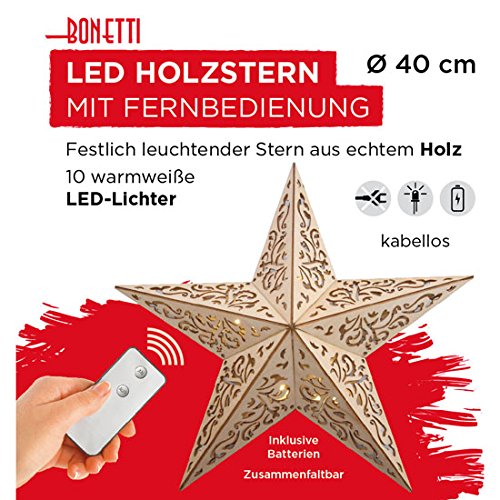 Bonetti Glowing Stars Holzstern 40 cm Ornament mit 10 LEDs