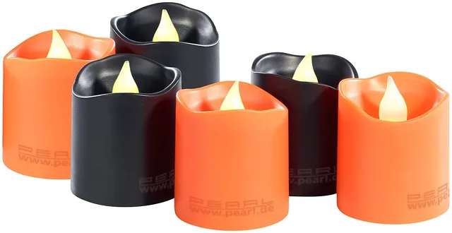 Lunartec Halloween LED-Teelichter 6er orange schwarz