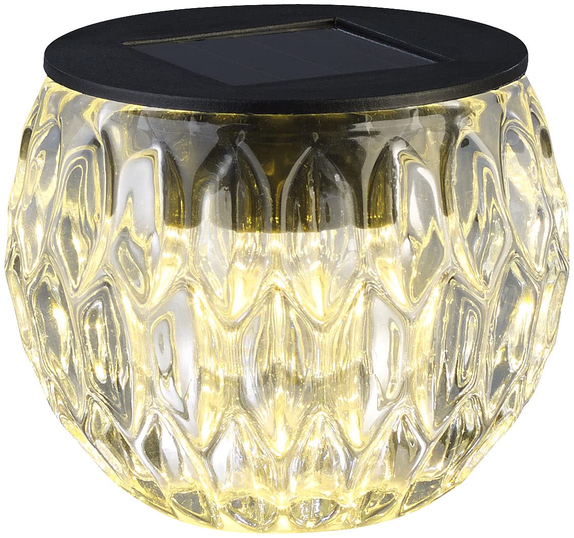Lunartec Außenbeleuchtung Solar-LED-Windlicht Liora Glas IP44