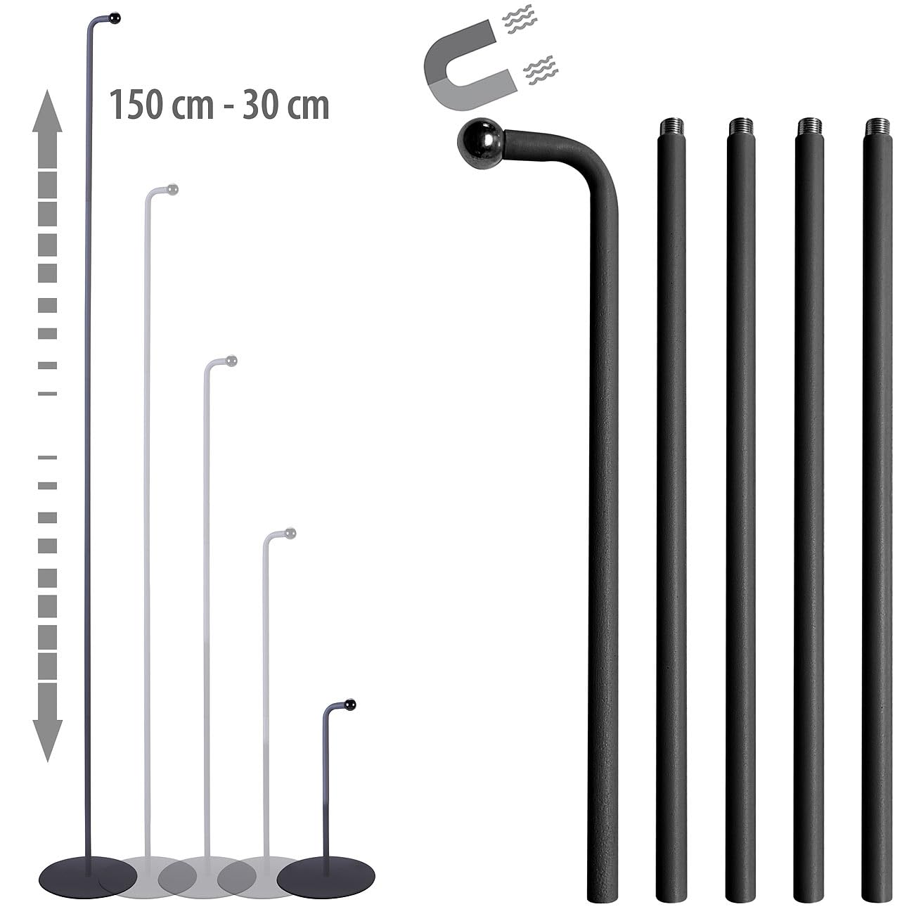 Lunartec Innenbeleuchtung Bodenständer magnetisch 150cm schwarz