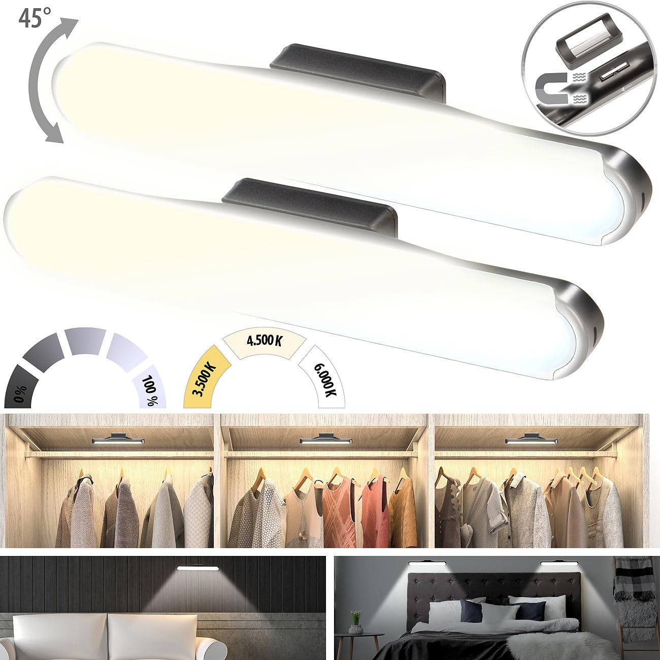 Lunartec Innenbeleuchtung Akku-LED-Leselampe 24cm 2er-Set
