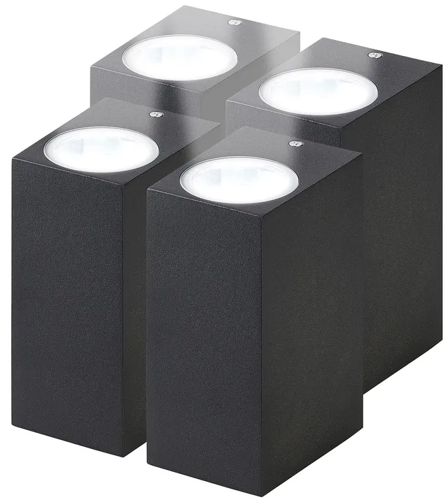 Lunartec Leuchtmittel eckige Up Down Wandleuchte schwarz 4er-Set IP44