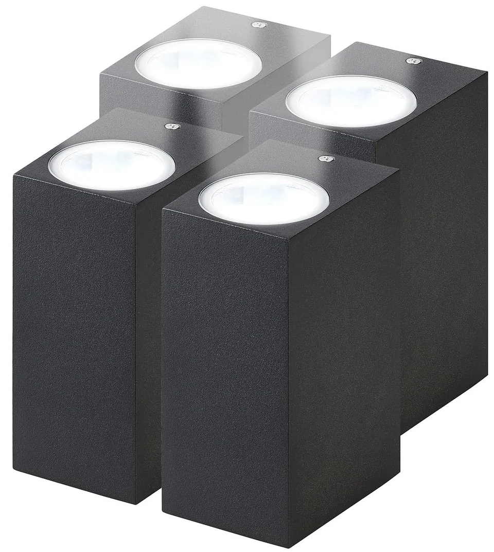 Lunartec Leuchtmittel eckige Up Down Wandleuchte schwarz 4er-Set IP44