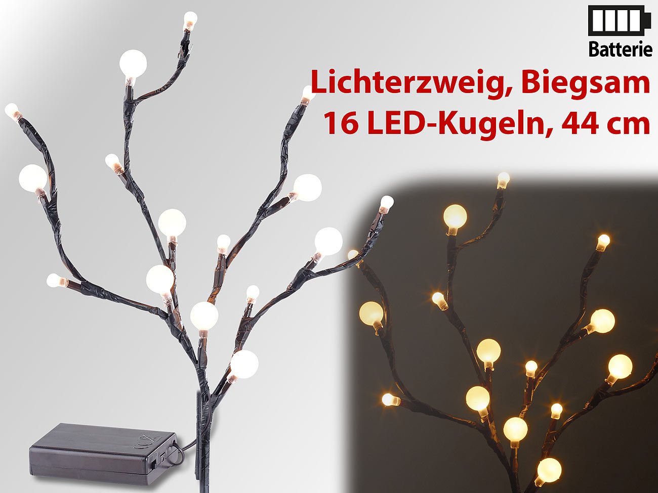 Lunartec Licht-Dekoration Lichterzweig LED 44 cm warmweiß