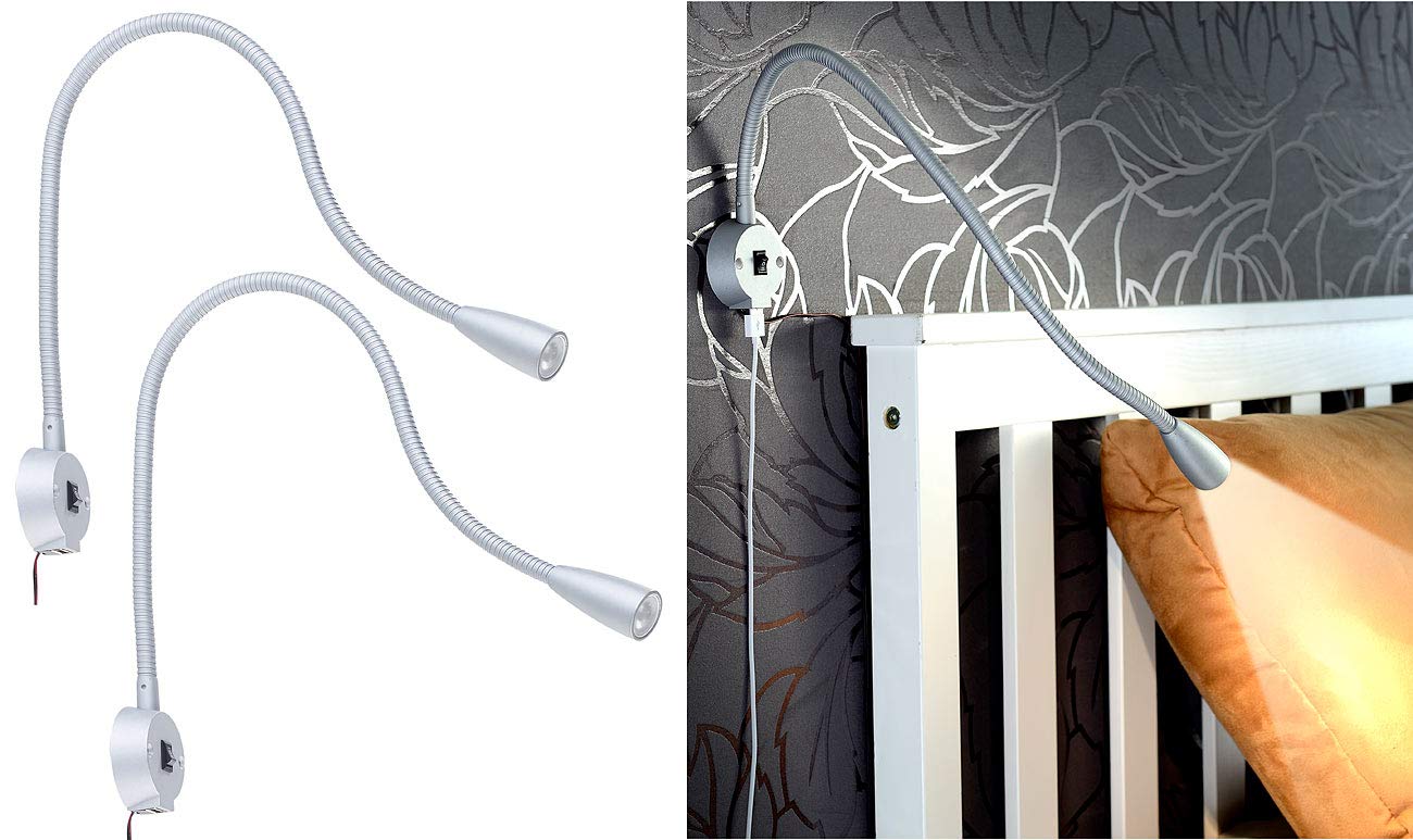 Lunartec LED Lese-Bettleuchten 2er-Set USB Schwanenhals