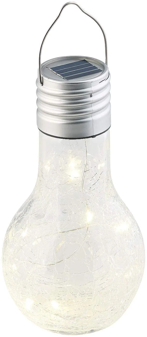 Lunartec Crackle LED-Glühbirne Solar warmweiß Dämmerungssensor