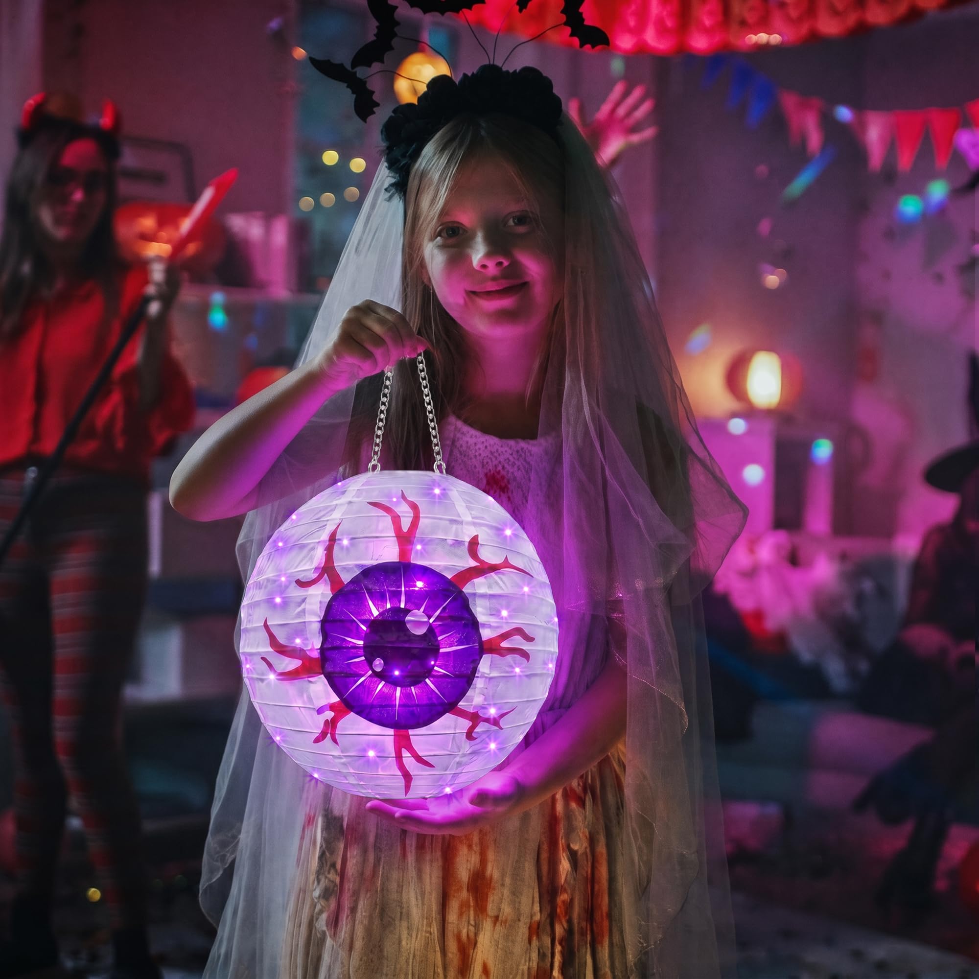 Qedertek Lighting Halloween Laterne Lila 40 LED Batterie Timer