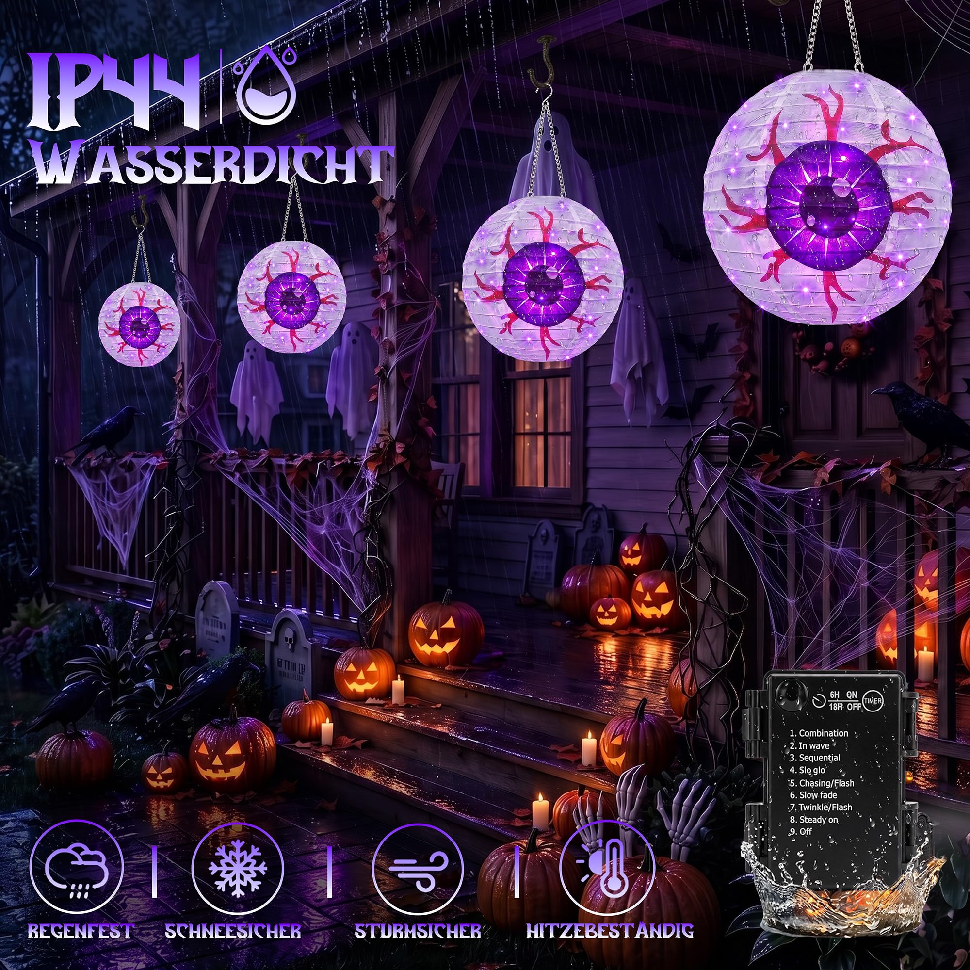 Qedertek Lighting Halloween Laterne Lila 40 LED Batterie Timer