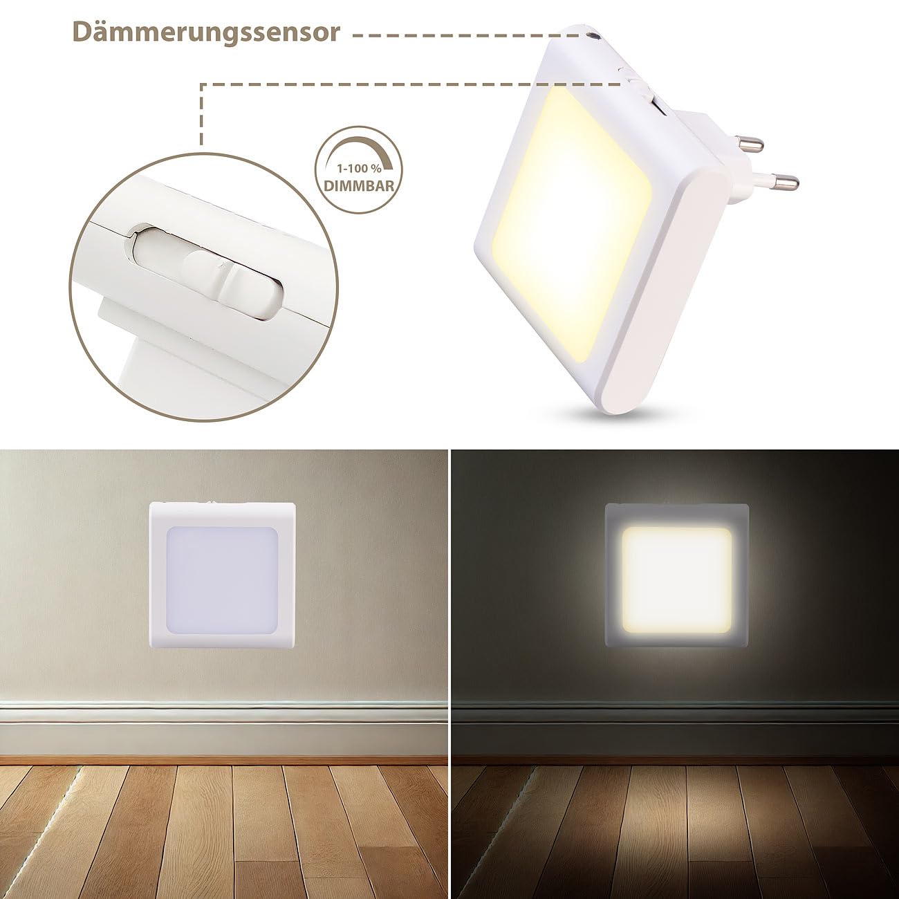 Lunartec Innenbeleuchtung Nachtlicht Sensor 2er-Set warmweiß dimmbar