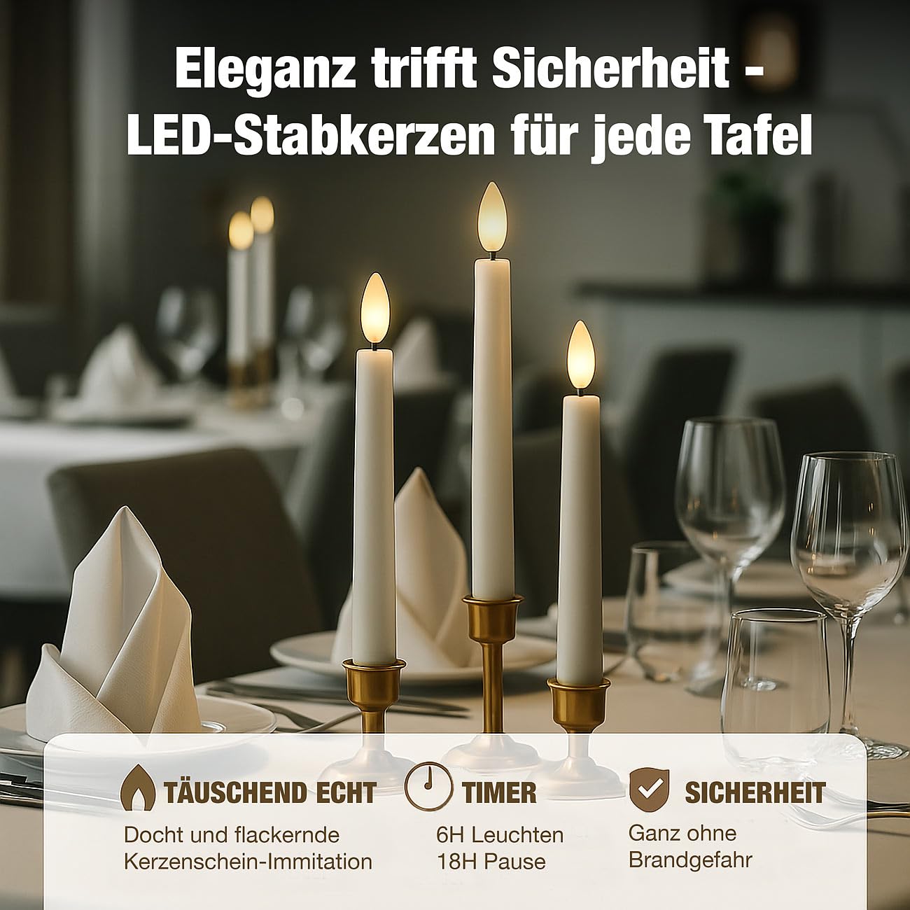 Lunartec Licht-Dekoration LED-Stabkerzen 4er weiß warmweiß