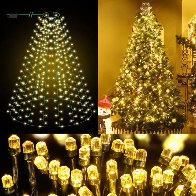 elktry Weihnachtsbaum Lichterkette Ring 400 LED warmweiß 2M