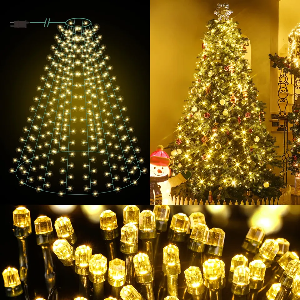 elktry Weihnachtsbaum Lichterkette Ring 400 LED warmweiß 2M