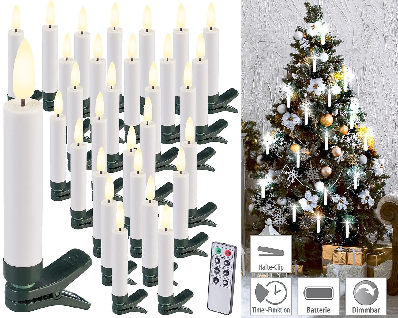 Lunartec Licht-Dekoration LED Weihnachtsbaumkerzen 30er weiß