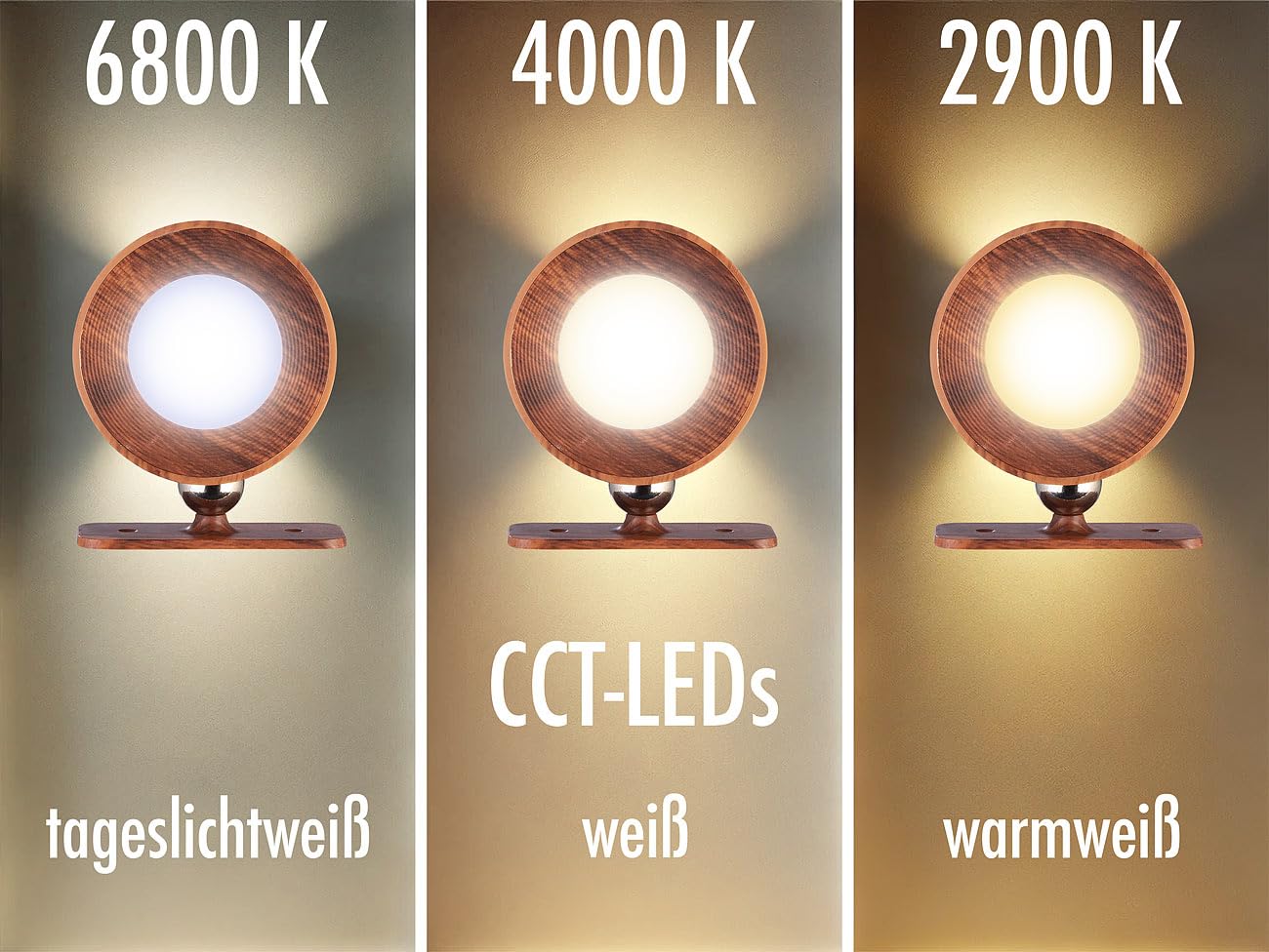 Lunartec Innenbeleuchtung LED-Wandlampe 2er-Set Walnuss dimmbar
