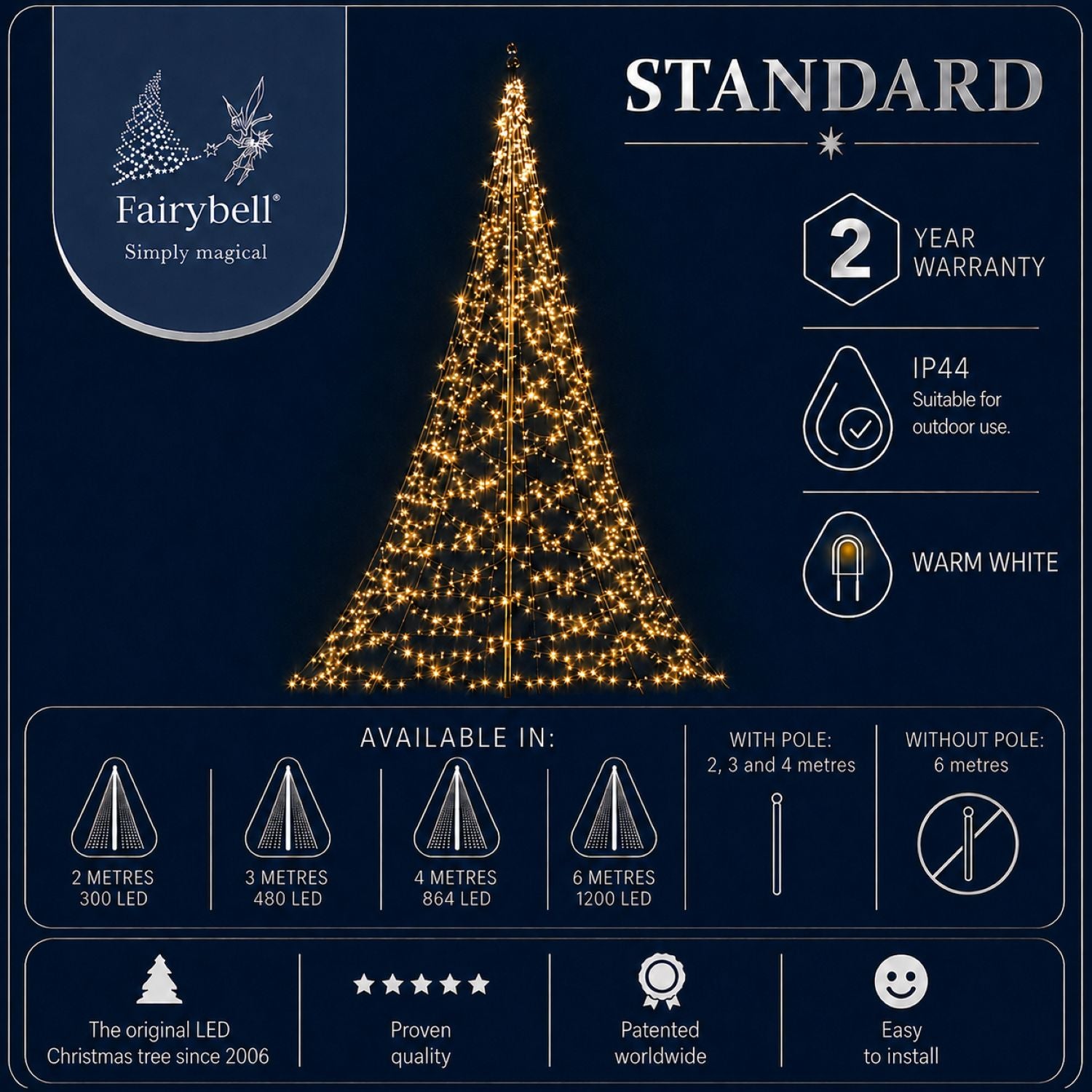 Fairybell Standard 2 m Lichterkette 300 LED warmweiss Mast