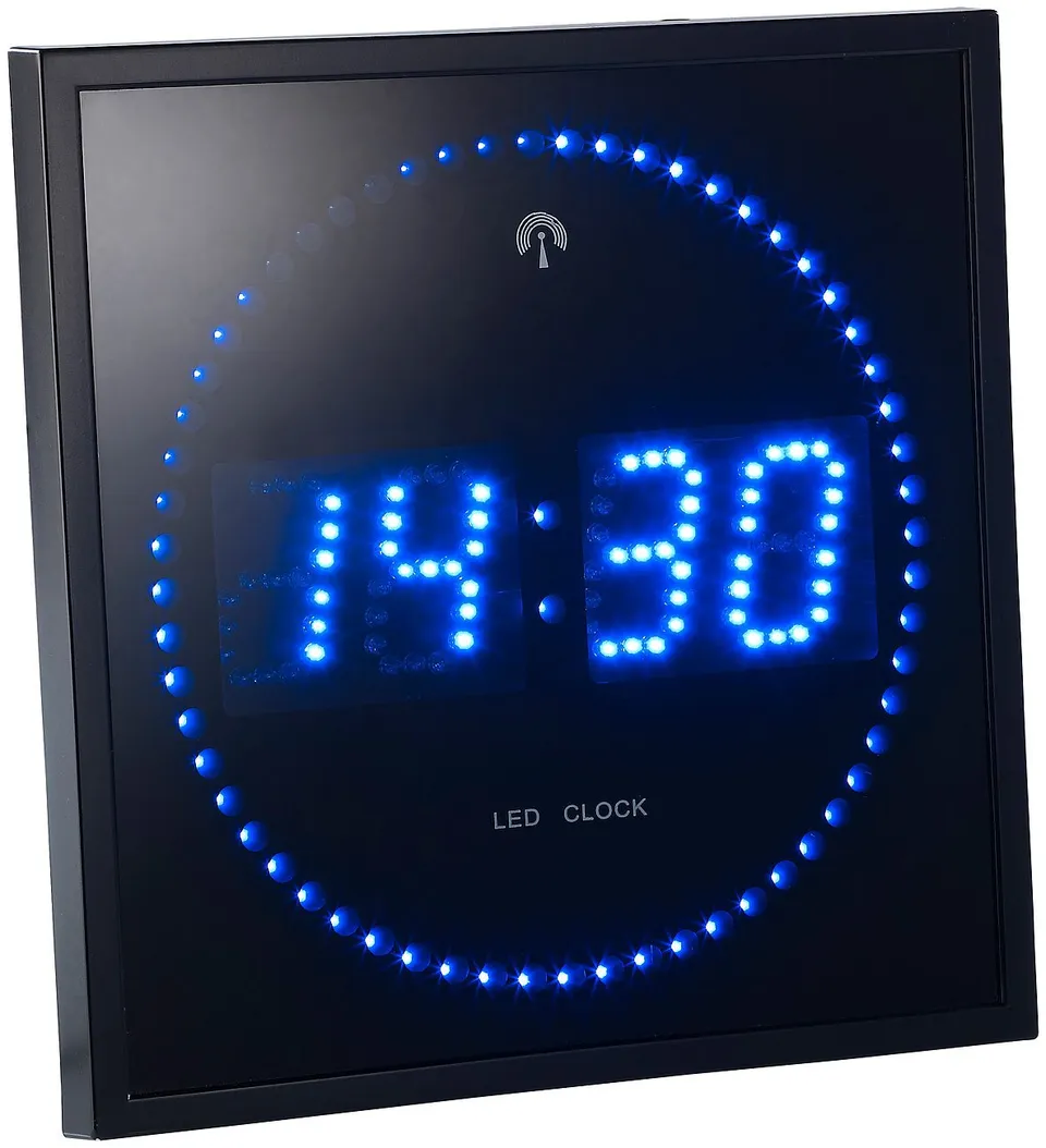 Lunartec LED-Uhren Funk-Wanduhr Blau 250 mm mit Netzteil