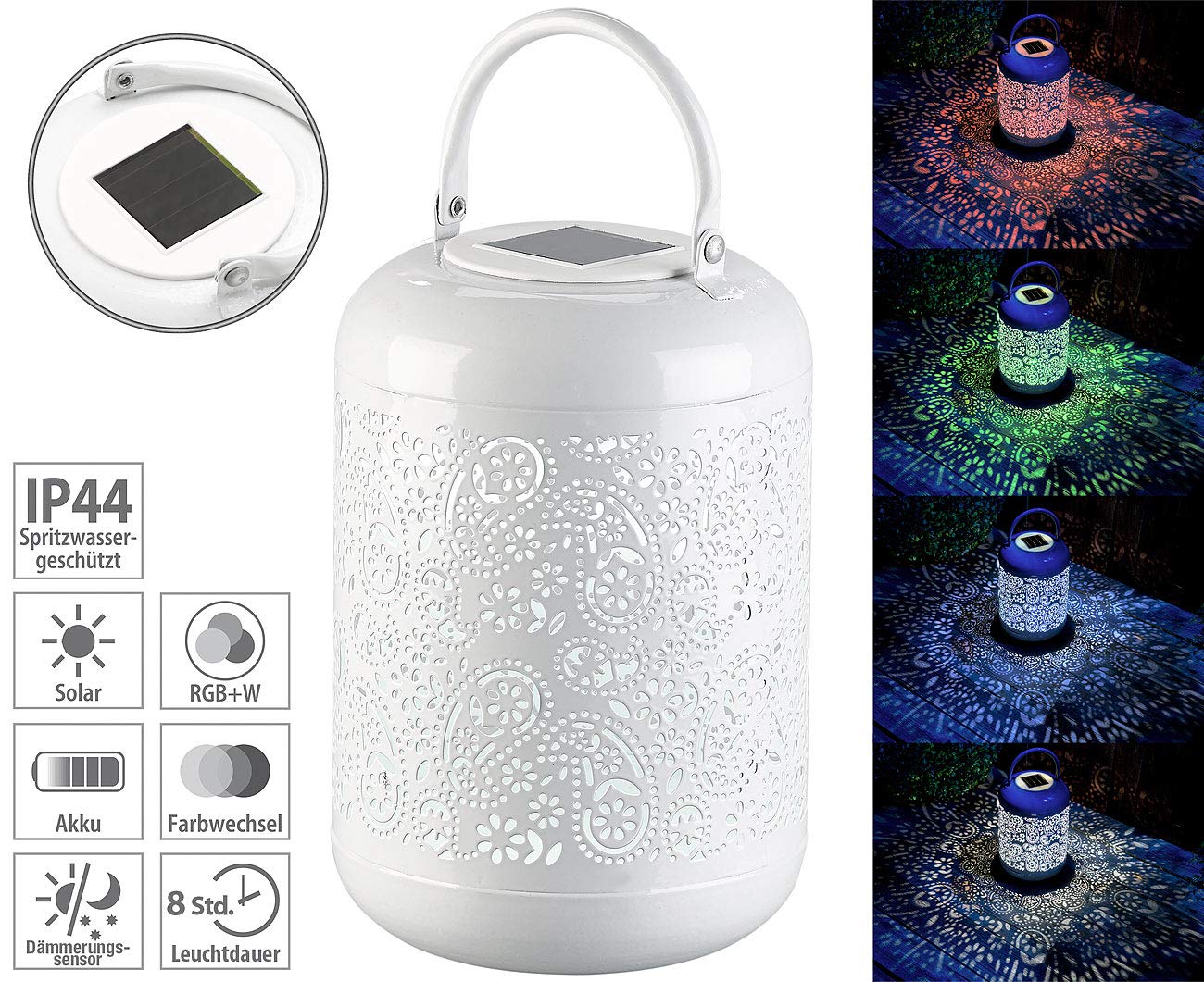 Lunartec Licht-Dekoration Solar-Laterne RGB Warmweiß IP44