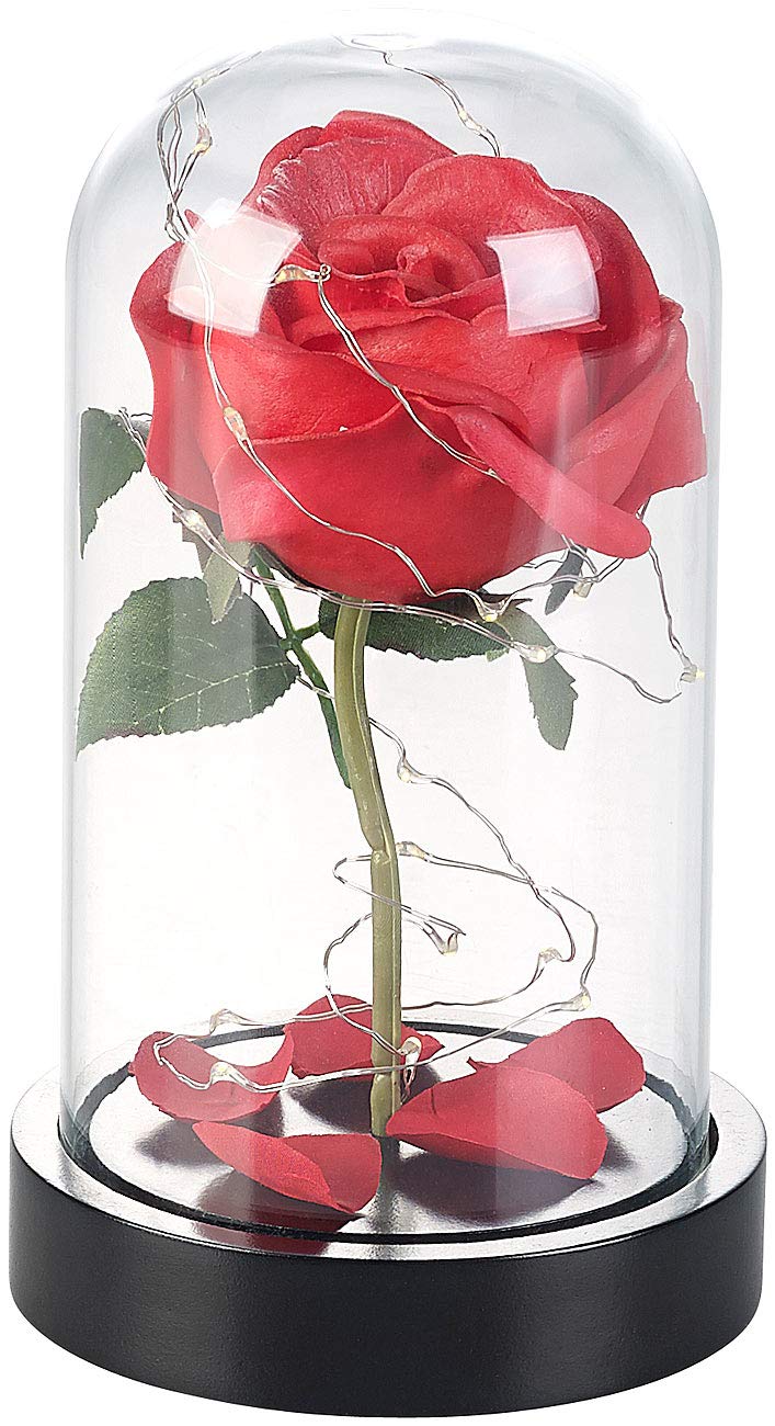 Lunartec Licht-Dekoration Rose im Glas LED rot 11,5x20cm