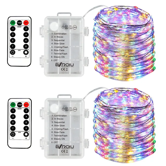 Bxroiu Lichterkette LED-Lichterkette bunt 2er-Set 5m Timer