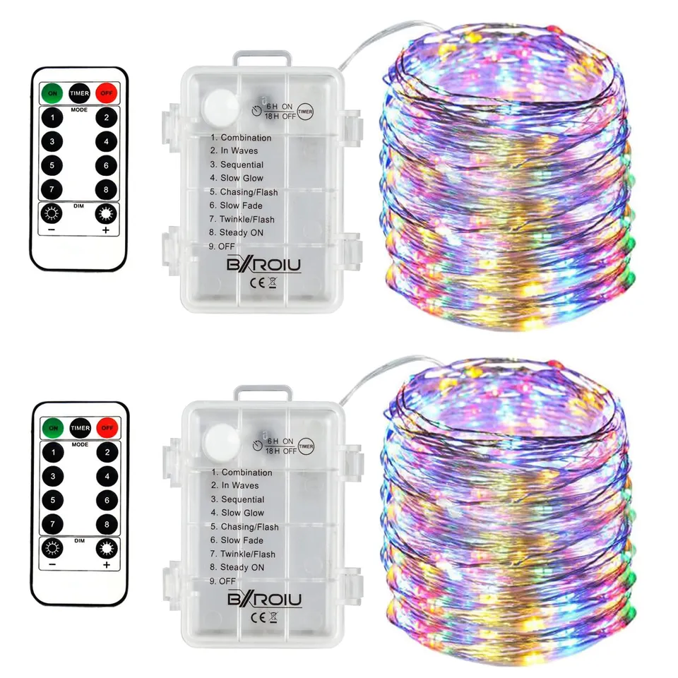 Bxroiu Lichterkette LED-Lichterkette bunt 2er-Set 5m Timer
