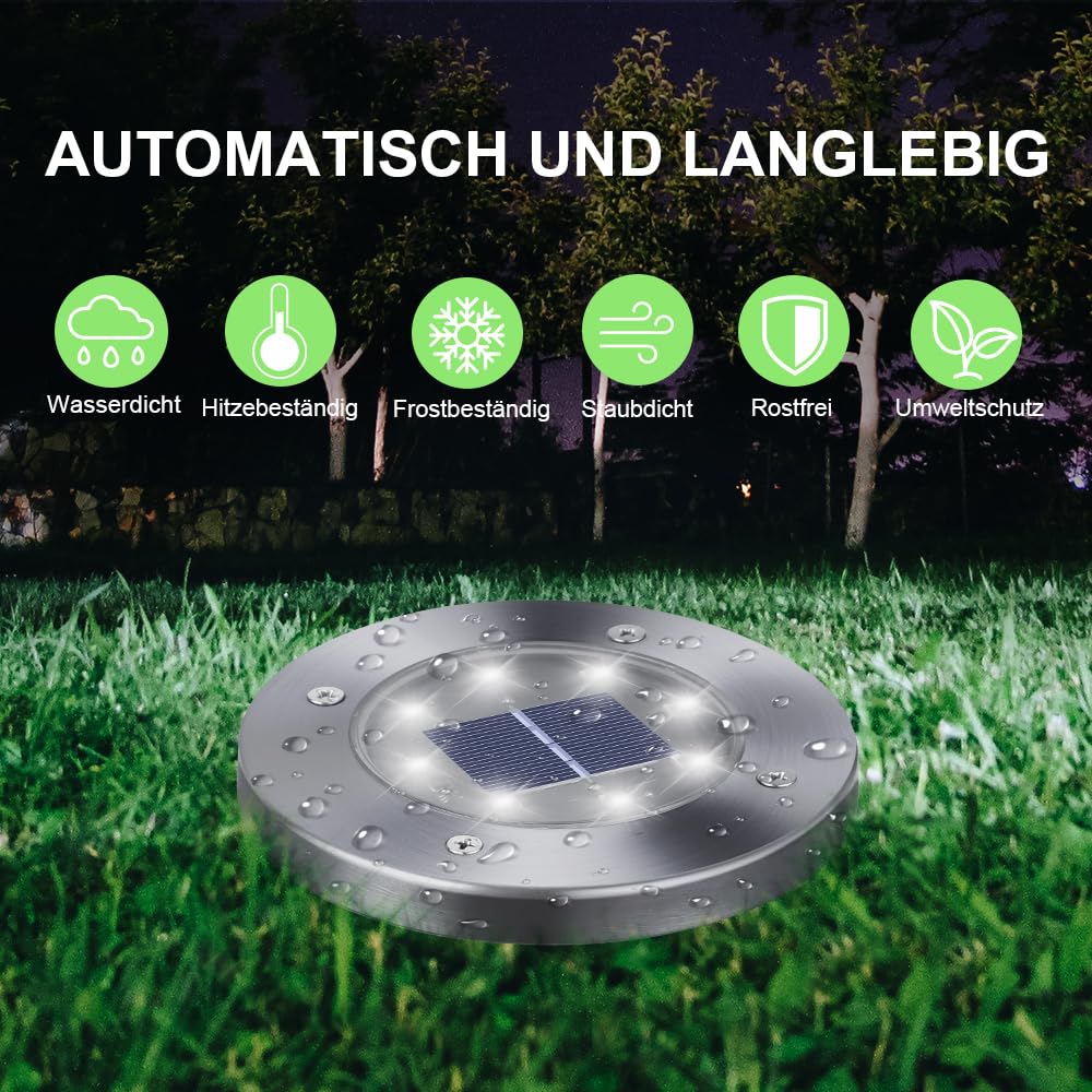 Qedertek Lighting Solar Bodenleuchten 8 Stück weiß IP65 Edelstahl