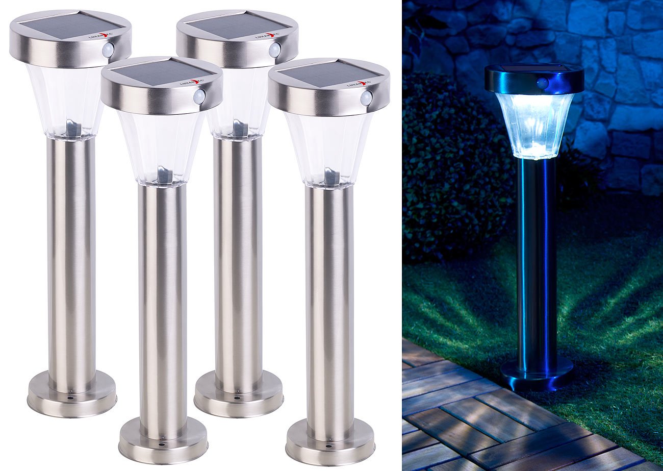 Lunartec Außenbeleuchtung Solar-Wegeleuchte Silva 4er-Set Edelstahl