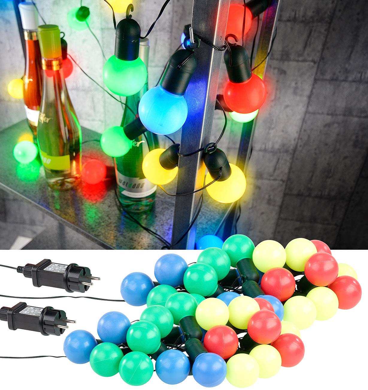 Lunartec Licht-Dekoration Party-Lichterkette 2er-Set 20 LEDs bunt