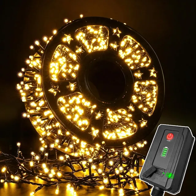 elktry Lichterkette 50 m 1000 LED warmweiß akkubetrieben