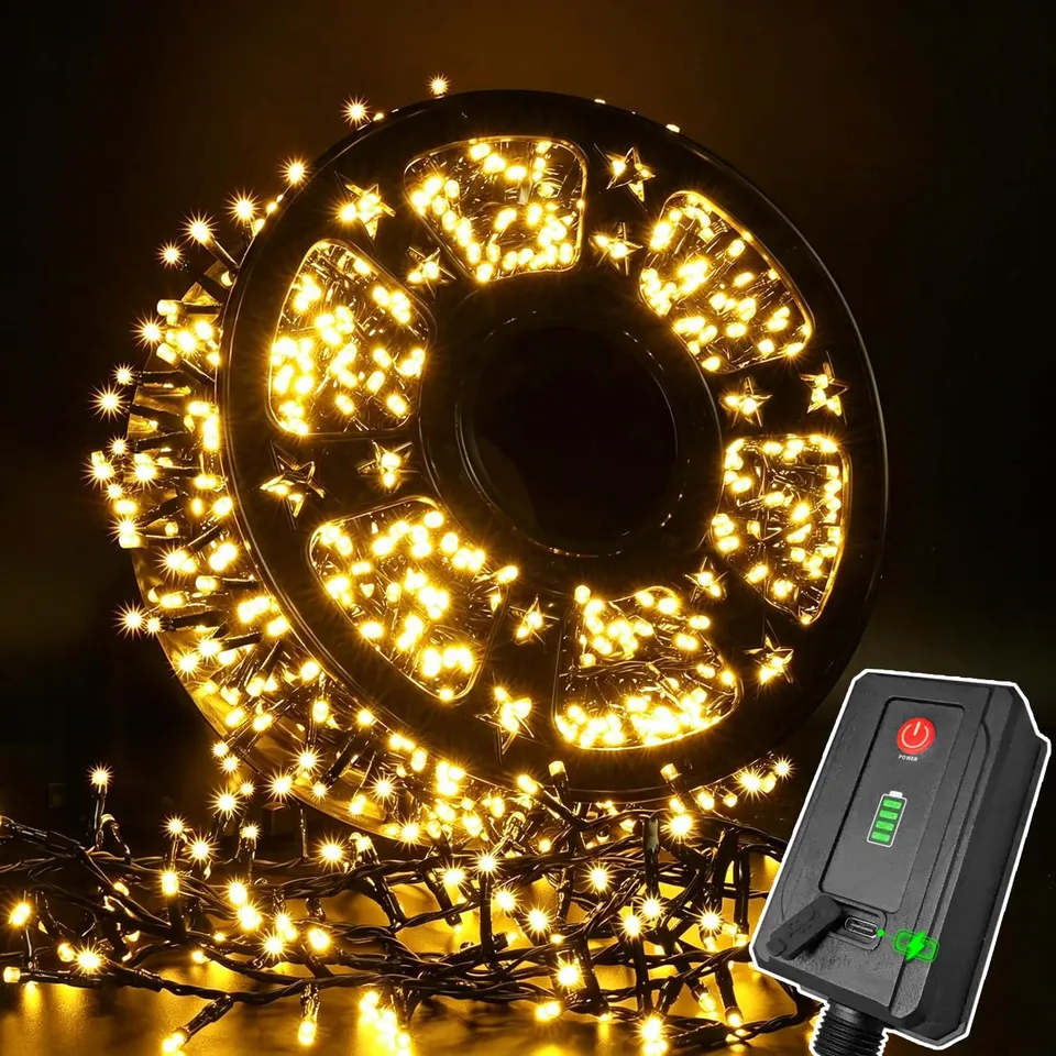 elktry Lichterkette 50 m 1000 LED warmweiß akkubetrieben