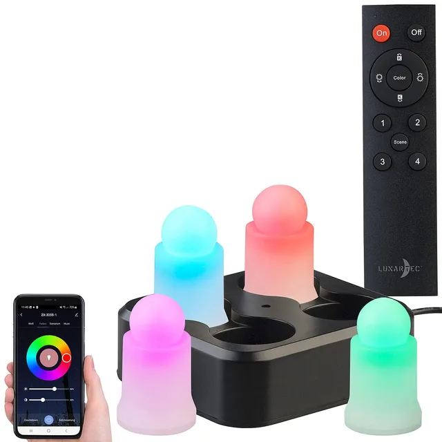 Lunartec Licht-Dekoration LEDK-4 LED-Kerzen 4er-Set RGBWW App
