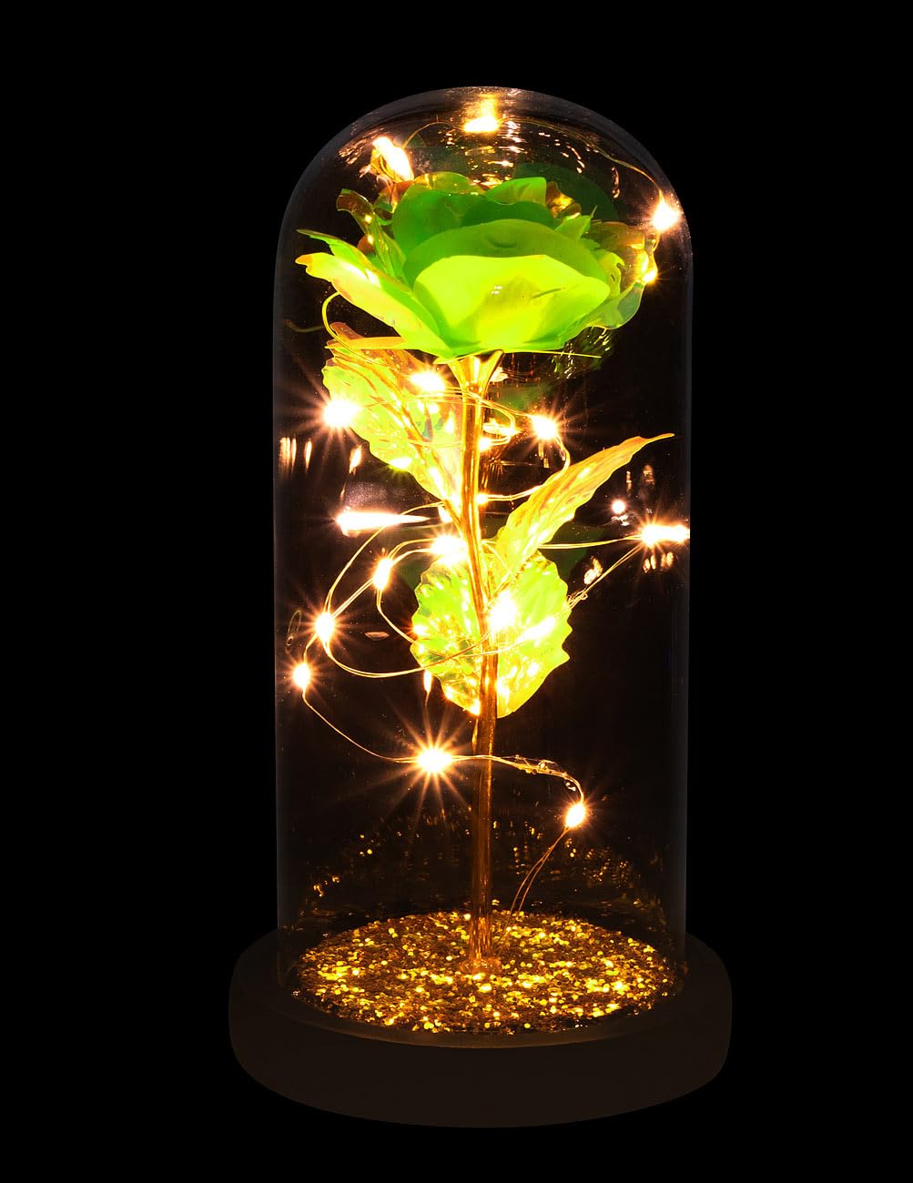 Lunartec Licht-Dekoration LED-Rose unter Glas grün 21,5 cm