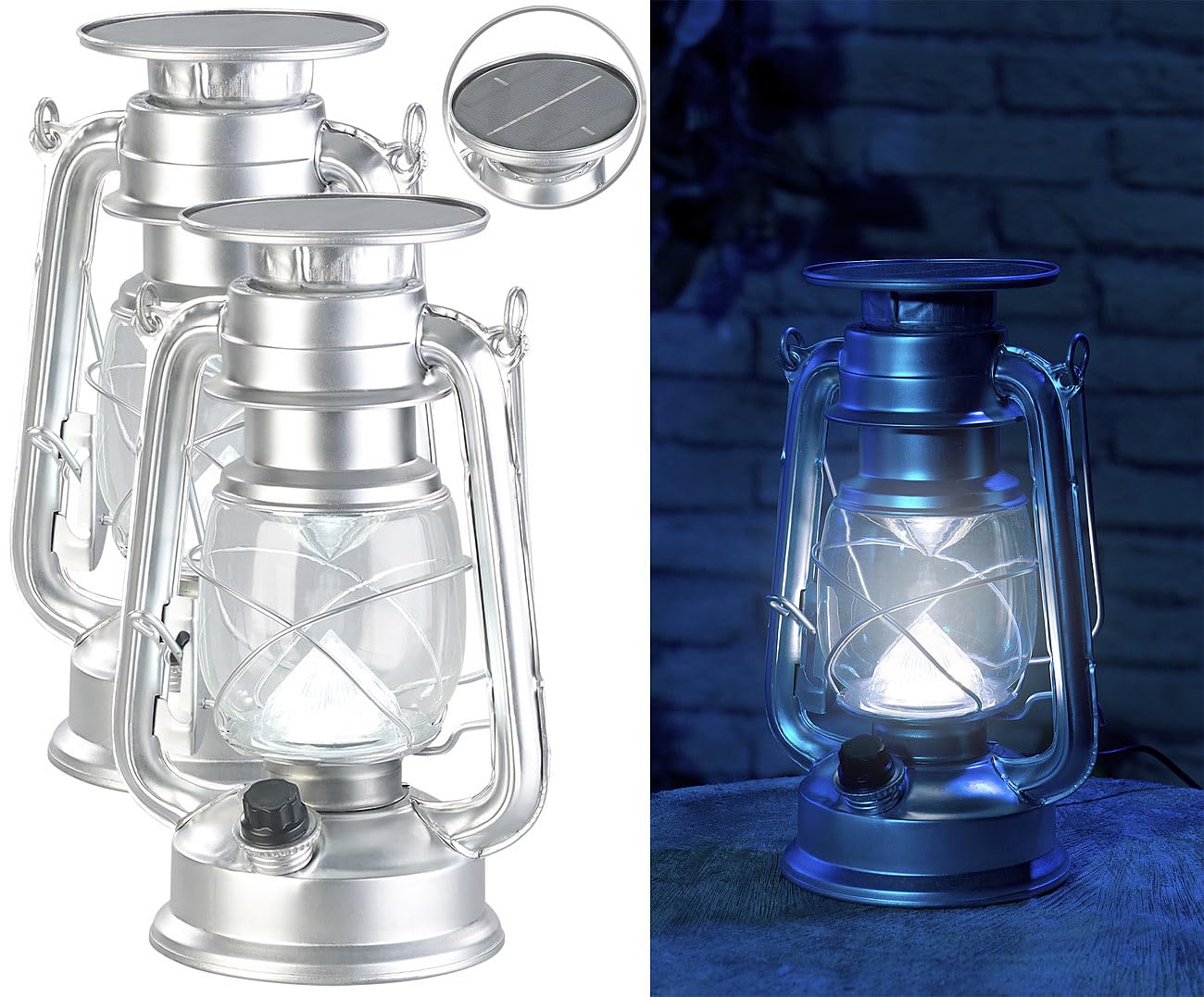 Lunartec Aussenbeleuchtung Solar-Laterne LED 200lm silbern 2er-Set