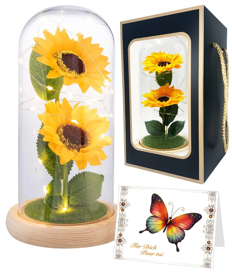 Lunartec Innenbeleuchtung Sonnenblumen Glas LED 21,5cm