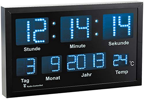 Lunartec Digitaluhr Funk LED blau Wand Tisch Datum