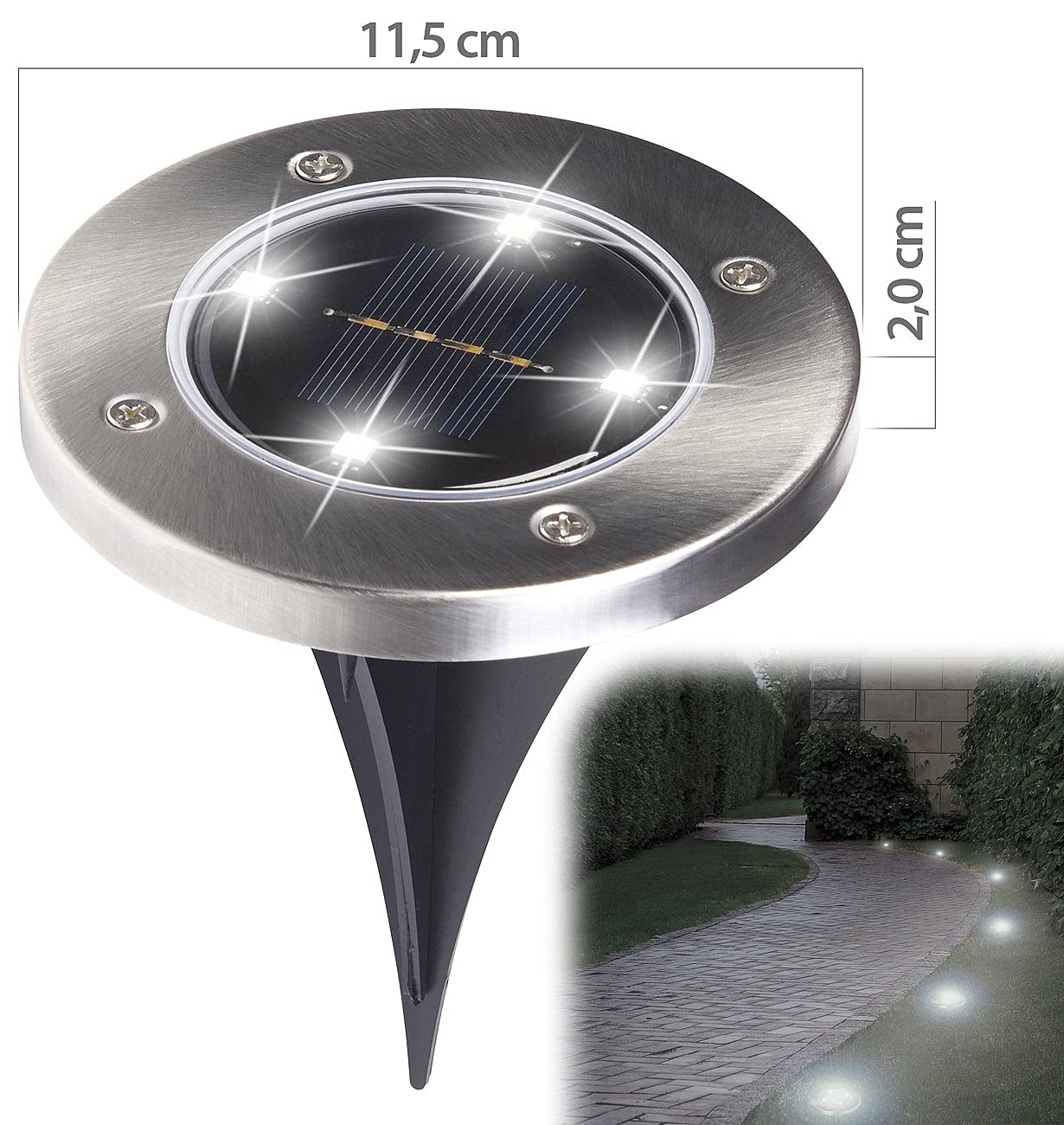 Lunartec Außenbeleuchtung Solar-Gartenstrahler tageslichtweiß IP44 8er-Set