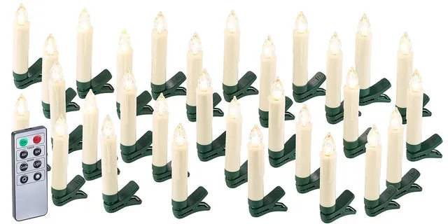 Lunartec LED Weihnachtsbaum-Kerzen 30er-Set weiß Timer